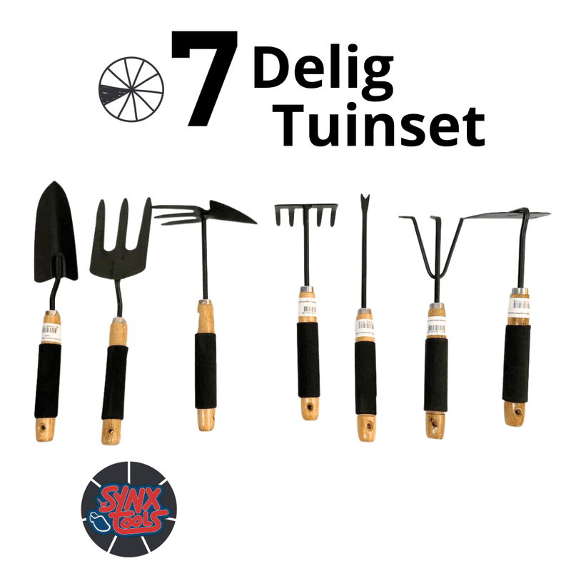 Synx Tools - Tuingereedschap Set 7-delig - Schep Hand - Mini Schoffel met Klauwen - Harkje Tuinier - Handgereedschap - Moestuinbenodigdheden