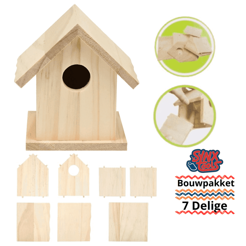 Synx Tools Vogelhuisje Hout - Vogelartikelen - vogelbad - Vogels - Vogels accessoires - Vogelhuis - 10.4 x 9.6 x 12.3cm