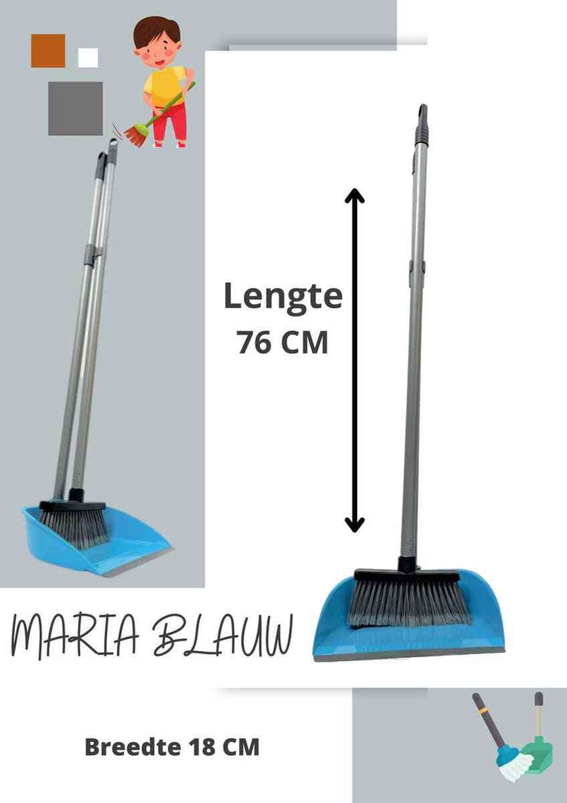 Synx Tools Stoffer & Blik Maria Baby Blauw Set - Stoffer Blik set - Stoffer en blik open model met lange stelen - Bezem / Veger en blik