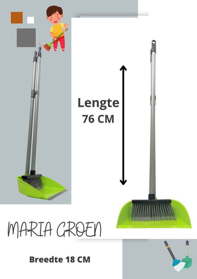 Synx Tools Stoffer & Blik Maria Groen Set - Stoffer Blik set - Stoffer en blik open model met lange stelen - Bezem - blik met lange steel