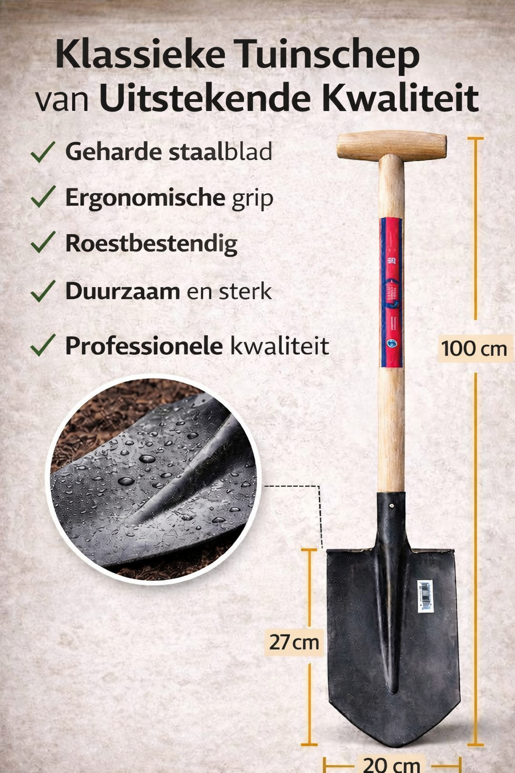 Bats schep 127cm gehard staalblad professionele kwaliteit