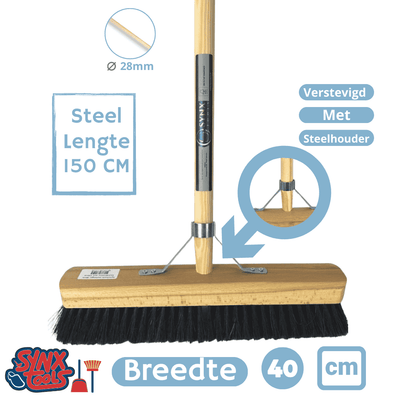 Synx Tools Zachte bezem Paardenhaar Zaalveger/Kamerveger - 40 cm - Bezemsteel - Veger schoonmaken - Bezems Binnen/zacht met  Steel 150 cm