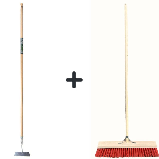 Synx Tools Gerade Hacke mit 160 cm Stiel und Nylon-Straßenbesen 40 cm – Outdoor-Besen – Hacke – mit Stiel 160 cm