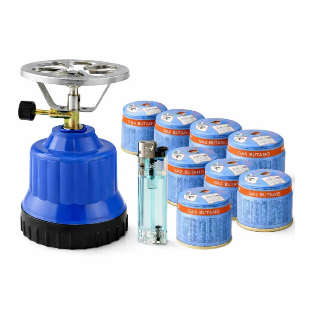 Campingkooktoestel met 8 gaspatronen en 1 aansteker