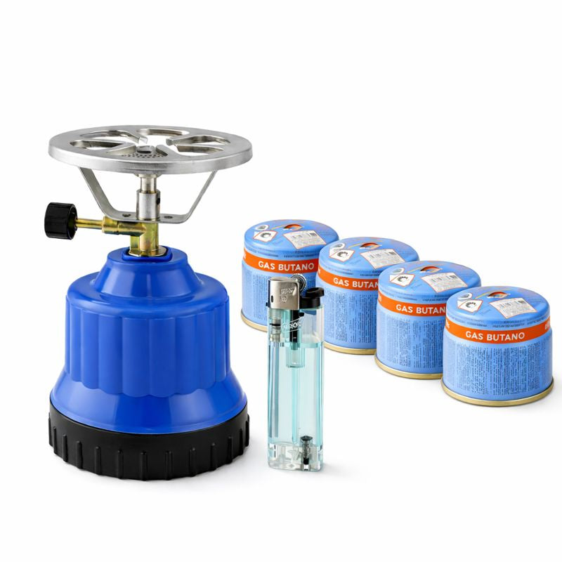 Campingkooktoestel inclusief 4 gaspatronen en aansteker set