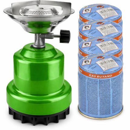 Gaskooktoestel met 4 gaspatroon 190g Metaal, campingkooktoestel, gasfornuis, camping, butaangasbrander (kooktoestel