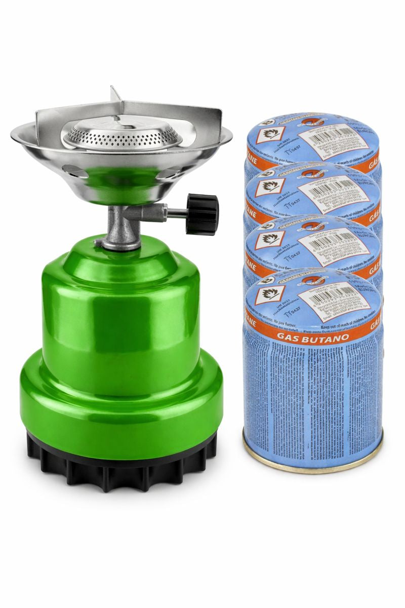 Gaskooktoestel met 4 gaspatroon 190g Metaal, campingkooktoestel, gasfornuis, camping, butaangasbrander (kooktoestel