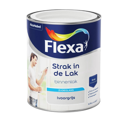 Flexa Strak in de Lak - Watergedragen - Zijdeglans - ivoorgrijs - 0,75 liter