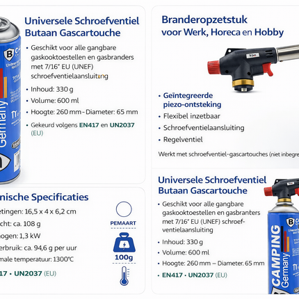 Gasbrander opzet stuk met gasflesjes informatie foto
