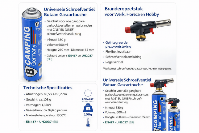 Gasbrander opzet stuk met gasflesjes informatie foto