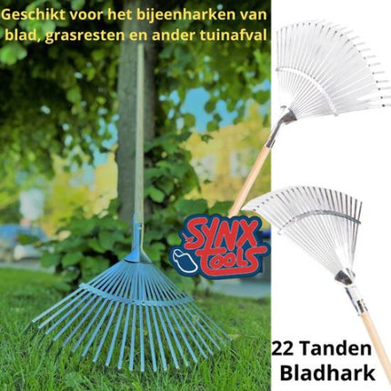 verstelbare gazonhark met 150 cm steel en 22 verenstalen tanden