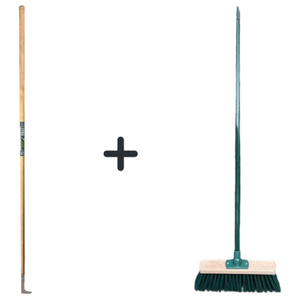 Synx Tools Couteau à joint 150 cm et Balai de rue avec manche 120cm 30cm Vert - Balai - Nettoyage - Brosse à désherber - Couteau à désherber - Grattoirs - Grattoir à joint avec manche 150cm