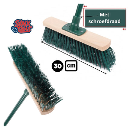 Synx Tools Couteau à joint 150 cm et Balai de rue avec manche 120cm 30cm Vert - Balai - Nettoyage - Brosse à désherber - Couteau à désherber - Grattoirs - Grattoir à joint avec manche 150cm