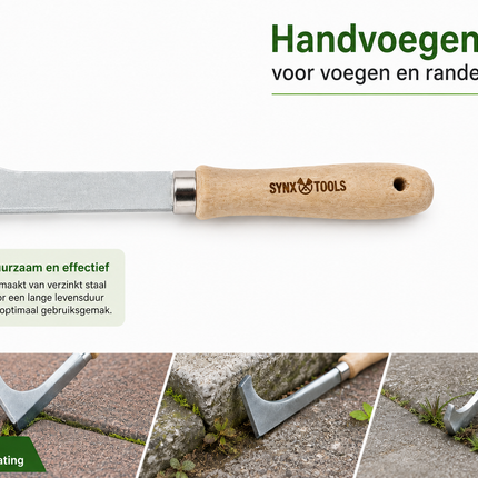 Compact Synx Tools voegenmes voor nauwkeurig schoonmaken van bestrating, terras en tuinranden