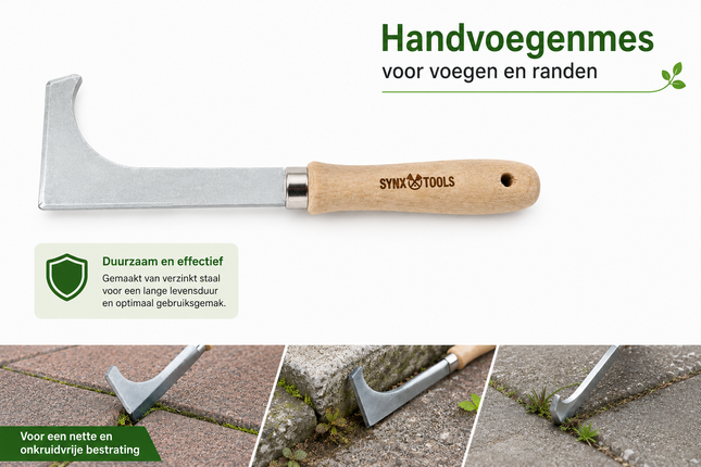 Compact Synx Tools voegenmes voor nauwkeurig schoonmaken van bestrating, terras en tuinranden
