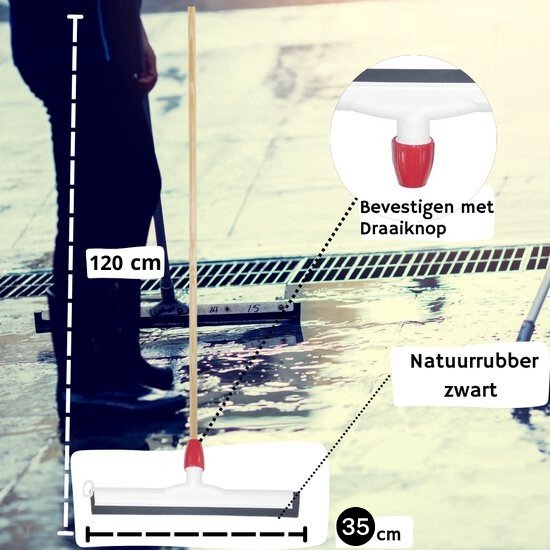 Synx Tools Coco Binnenbezem 60cm + Vloertrekker Kunststof 35cm met Steel 120cm - Zaalveger – Vloerreiniger – Natuurrubber – Zachte bezem kokos met steel 150cm