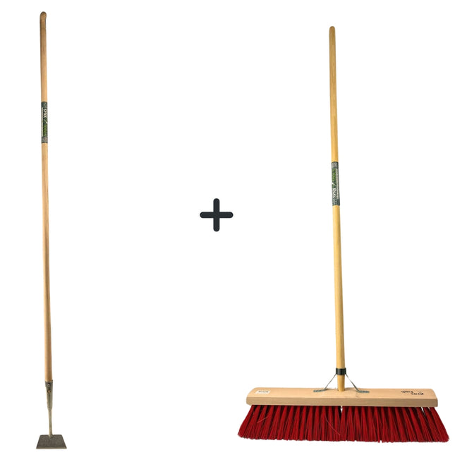 Synx Tools gerade Hacke 12 cm mit Stahl 160 cm + Straßenbesen aus Nylon 60 cm – gerade Hacke 12 cm – Besen für den Außenbereich