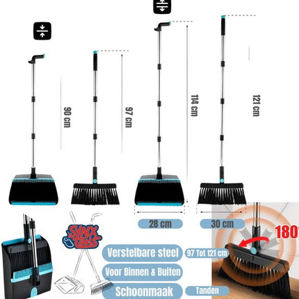 Stoffer en Blik met lange steel 121 cm set van 6 - Synx Tools Veger en blik met lange steel - Stoffer & Blik Met Schoonmaaktanden - veger en blik