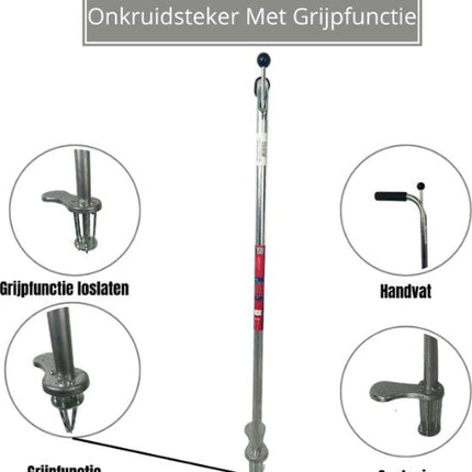 Onkruidsteker met grijpfunctie en opstaande voet