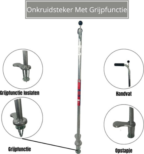 Onkruidsteker met grijpfunctie en opstaande voet