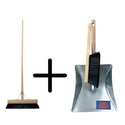 Synx Tools binnen bezem 40cm en Stoffer en blik zwarte set