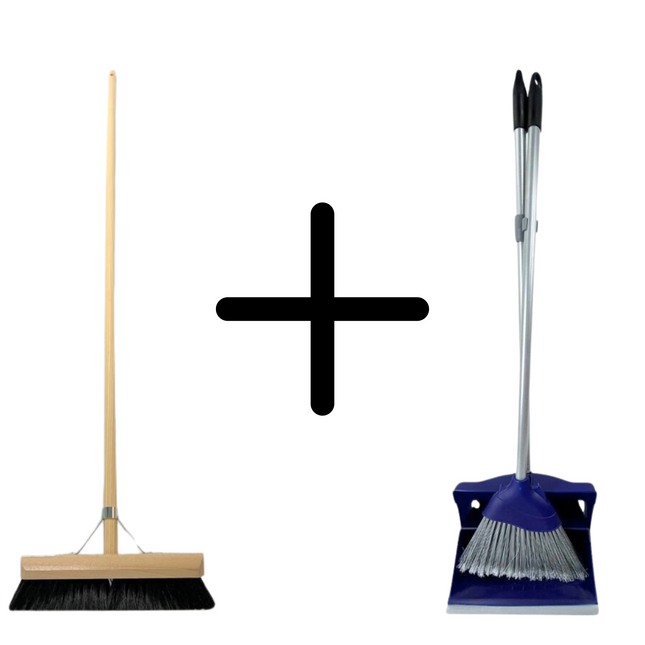 Synx Tools bezem Binnenbezem paardenhaar 50 cm - Stoffer en Blik met lange steel 95 cm- Bezemset - Cocosharen - Zaalveger - Kunststof - Hotel Stoffer Blik set - Stoffer en blik sluitend model - Schoonmaakartikelen