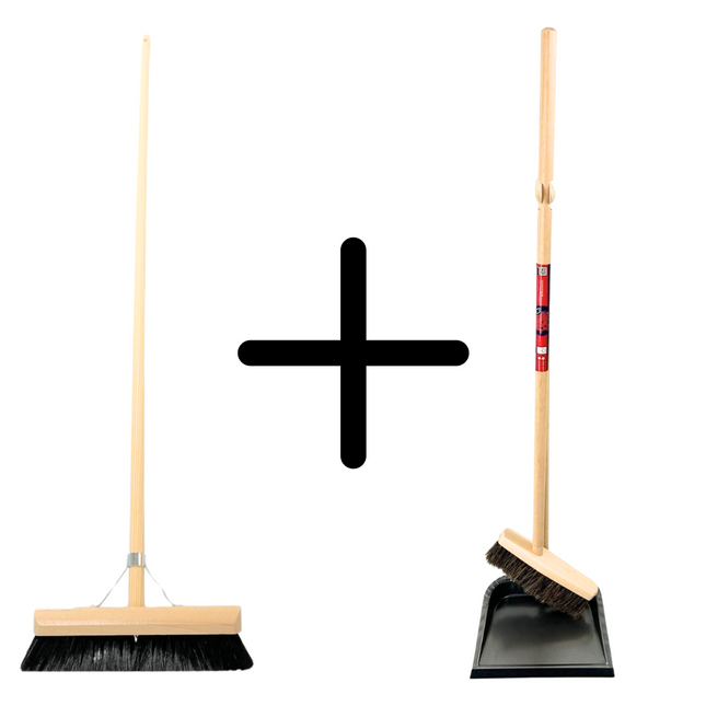 Synx Tools bezem Binnenbezem 60 cm en Stoffer en blik met lange steel 97 cm