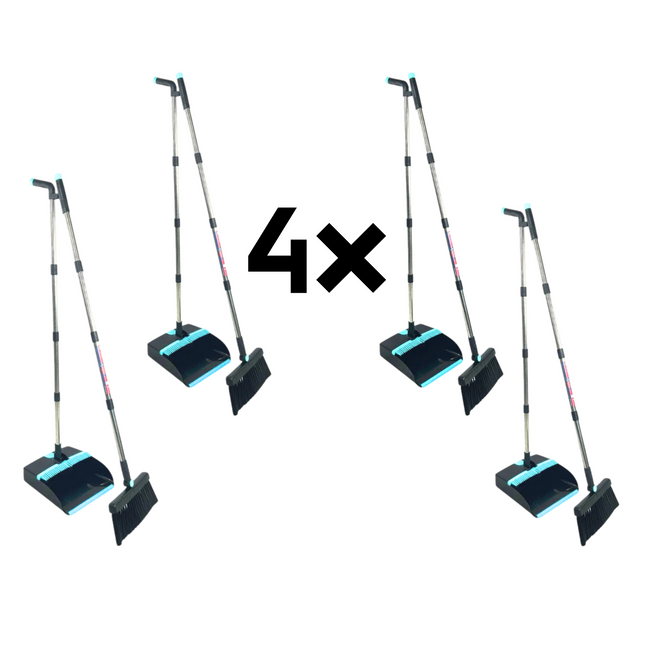 Pelle et pelle à poussière avec manche long 121 cm lot de 4 - Synx Tools Balayeuse et pelle à manche long - Pelle et pelle à poussière avec dents de nettoyage - pelle et pelle à poussière