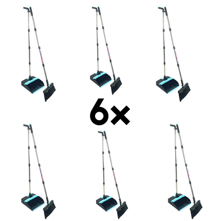 Stoffer en Blik met lange steel 121 cm set van 6 - Synx Tools Veger en blik met lange steel - Stoffer & Blik Met Schoonmaaktanden - veger en blik