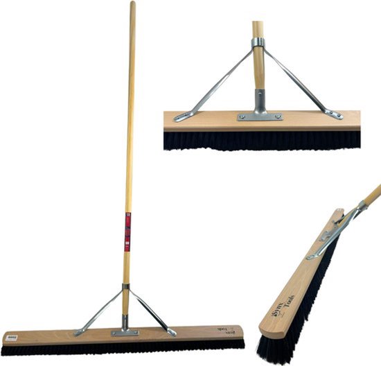 Synx Tools Paardenhaar 80cm + Vloertrekker 35cm met Steel 120cm - Kamerveger – Vloerreiniger – Moppen – Zachte binnenbezem met steel 160cm