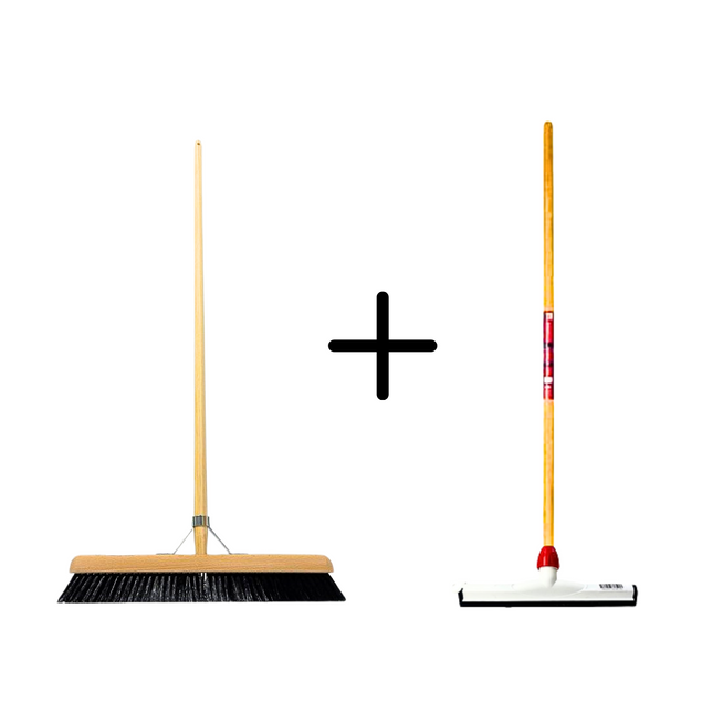 Synx Tools Paardenhaar 50cm + Vloertrekker Kunststof 35cm met Steel 120cm – Zaalveger – Vloerreiniger – Natuurrubber – Zachte binnenbezem met steel 150cm