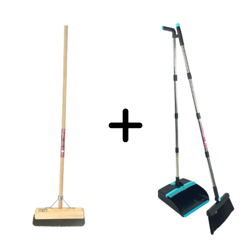 Ensemble balai en crin de cheval 30 cm et pelle et balayette Synx Tools – Balai souple avec manche de 150 cm – Manche de pelle et balayette réglable jusqu'à 121 cm – Dents de nettoyage incluses