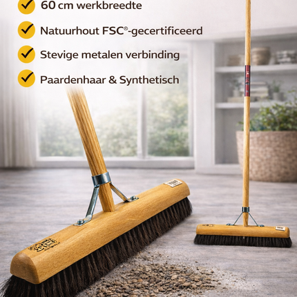 Synx Tools Zaalveger binnenbezem 60 cm Paardenhaar - bezemsteel 150cm