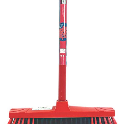 Synx Tools Binnenbezem Rood + Vloertrekker 35cm met Steel 120cm - Kamerveger – Vloerreiniger – Moppen - Zachte bezem met steel 130cm