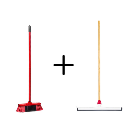 Binnenbezem Rood + Vloertrekker Kunststof 45cm