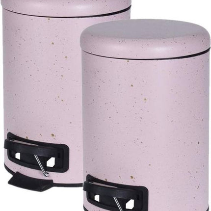 2 Stück rosa Mülleimer/Treteimer mit Sprenkeln 3 Liter - kleine Mülleimer