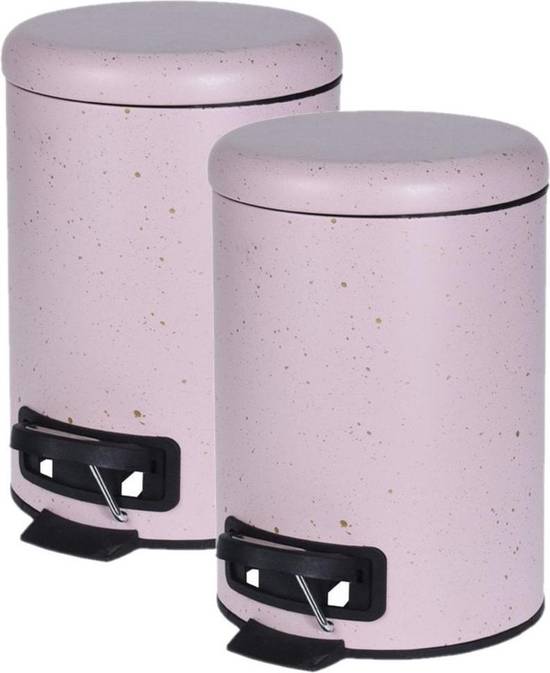 2x stuks roze vuilnisbakken/pedaalemmers met spikkels 3 liter - kleine prullenbakken