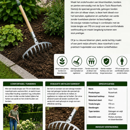 Synx Tools Rose rake metal - Leaf rake - Incl. handle 150cm