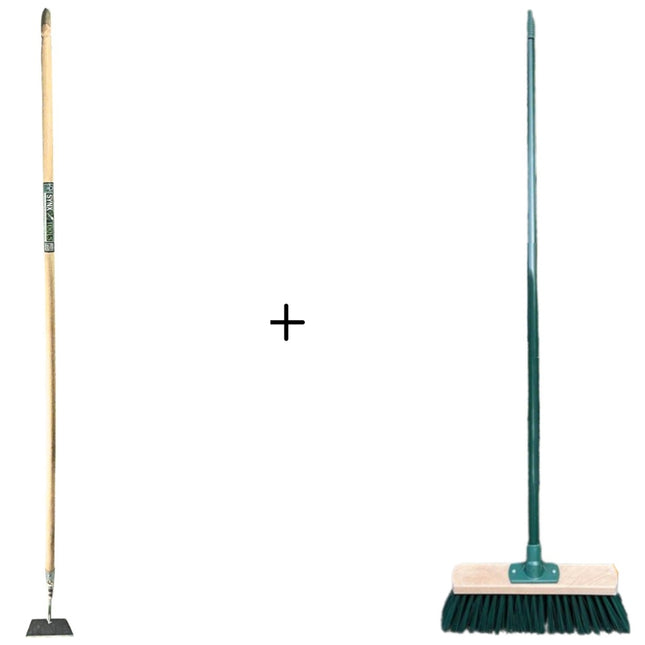 Synx Tools gerade Hacke 16cm + Outdoor-Besen Grün - Hacke - 170cm Stahl mit Heft - Mit Stiel 117 cm