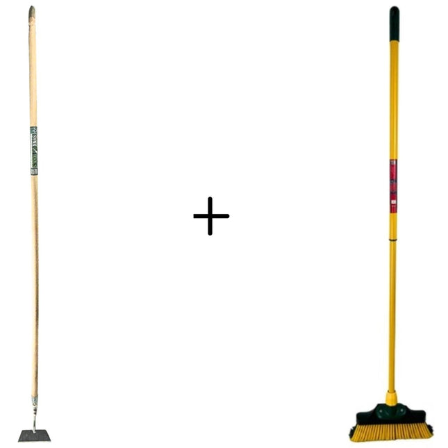 Synx Tools Gerade Hacke 16 cm + Klauenbesen 28 cm – Teleskopstahl 70 – 140 cm – Hacke – 170 cm Stahl mit Griff