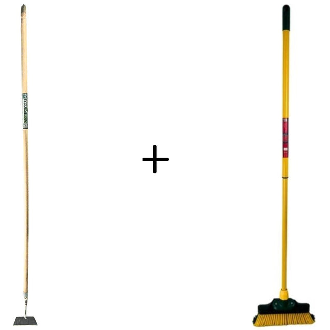 Synx Tools Gerade Hacke 16 cm + Klauenbesen 35 cm – Teleskopstahl 70 – 140 cm – Hacke – 170 cm Stahl mit Griff