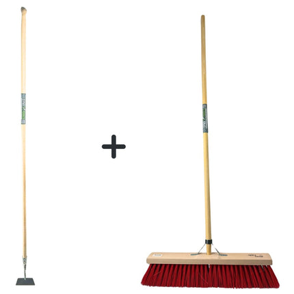 Synx Tools Gerade Hacke 16cm &amp; Synx Tools Straßenbesen Nylon 60cm - Unkrautentferner - Hacke mit Stiel - 170 cm Stiel mit Heft - Rechen - Unkrautbekämpfung - Besen mit Stiel 160 cm