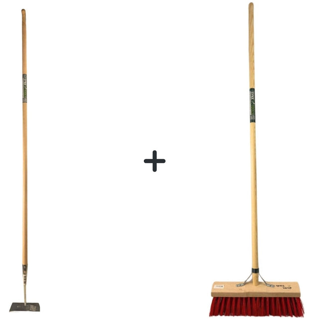 Synx Tools Gerade Schaufel 18 cm + Nylon Straßenbesen 40cm - 160cm Stahl mit Stiel - Schaufel - Nylon