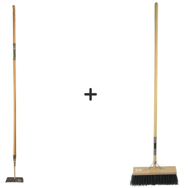 Synx Tools Gerade Schaufel 18 cm + Nylon Straßenbesen Schwarz 40cm - 160cm Stahl mit Stiel - Schaufel - Nylon