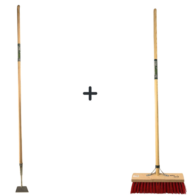 Synx Tools gerade Hacke 12 cm mit Stahl 160 cm + Straßenbesen aus Nylon 35 cm – gerade Hacke 12 cm – Besen für den Außenbereich