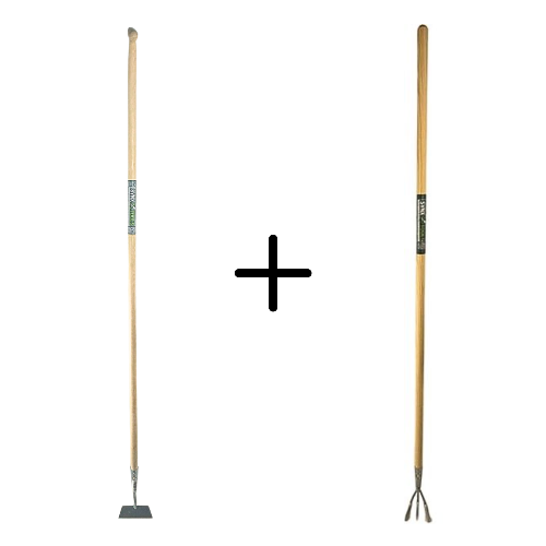 Synx Tools Gerade Hacke 22 cm mit Stiel 160 cm + Gartenrechen 3 Zähne mit Stiel 150 cm