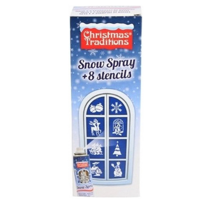 Schneespray mit weihnachtlichem Fensterschablonen-Set – Schneespray – Schneedekoration (8 Stück, 150 ml)