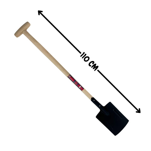 Spade met T-greep, gelast metalenblad en een lengte van 110 cm