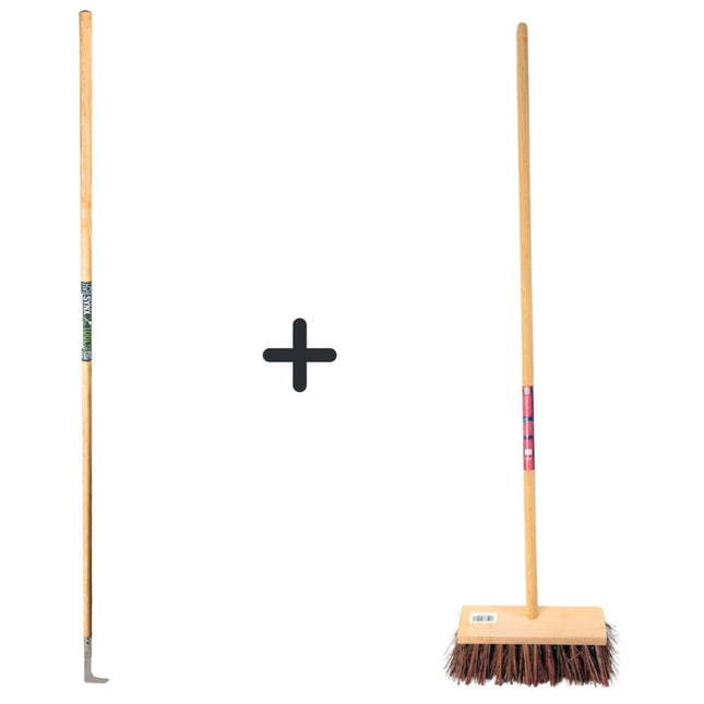 Synx Tools Voegenmes 150 cm en Synx Tools Stadsbezem 30 cm - Steel 120 cm - Harde natuurvezels - Straatbezem - Buitenbezem - Tuinbezem - Onkruidkrabber - Voegenkrabber