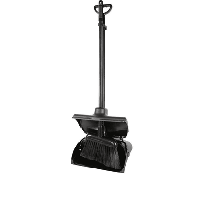 Stoffer en Blik met lange steel 108cm - Zwart - Professioneel met wielen - Lange Steel
